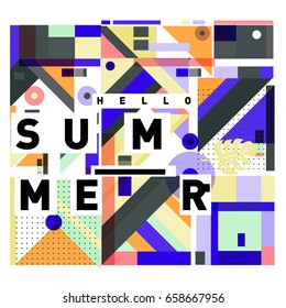 Trendy vector holiday summer cards illustration with line elements and abstract colorful textures. Design for poster, card, invitation, brochure, and promotion template.