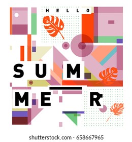 Trendy vector holiday summer cards illustration with line elements and abstract colorful textures. Design for poster, card, invitation, brochure, and promotion template.