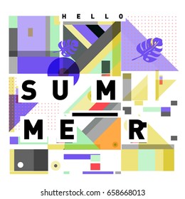 Trendy vector holiday summer cards illustration with line elements and abstract colorful textures. Design for poster, card, invitation, brochure, and promotion template.