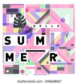 Trendy vector holiday summer cards illustration with line elements and abstract colorful textures. Design for poster, card, invitation, brochure, and promotion template.