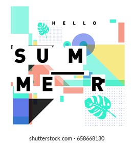 Trendy vector holiday summer cards illustration with line elements and abstract colorful textures. Design for poster, card, invitation, brochure, and promotion template.
