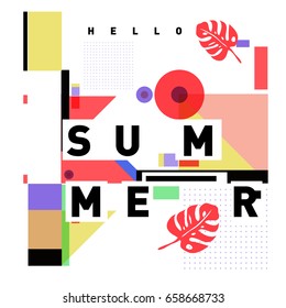 Trendy vector holiday summer cards illustration with line elements and abstract colorful textures. Design for poster, card, invitation, brochure, and promotion template.