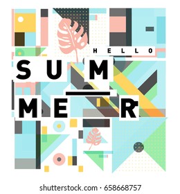 Trendy vector holiday summer cards illustration with line elements and abstract colorful textures. Design for poster, card, invitation, brochure, and promotion template.