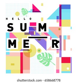 Trendy vector holiday summer cards illustration with line elements and abstract colorful textures. Design for poster, card, invitation, brochure, and promotion template.