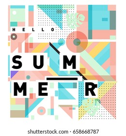 Trendy vector holiday summer cards illustration with line elements and abstract colorful textures. Design for poster, card, invitation, brochure, and promotion template.