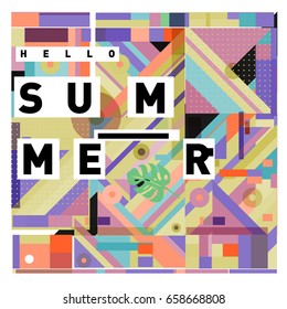 Trendy vector holiday summer cards illustration with line elements and abstract colorful textures. Design for poster, card, invitation, brochure, and promotion template.
