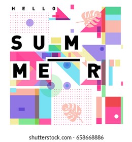 Trendy vector holiday summer cards illustration with line elements and abstract colorful textures. Design for poster, card, invitation, brochure, and promotion template.