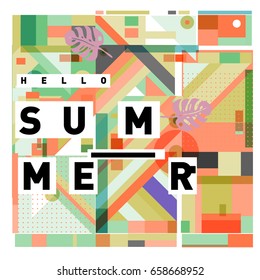 Trendy vector holiday summer cards illustration with line elements and abstract colorful textures. Design for poster, card, invitation, brochure, and promotion template.