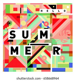Trendy vector holiday summer cards illustration with line elements and abstract colorful textures. Design for poster, card, invitation, brochure, and promotion template.