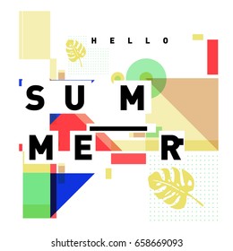 Trendy vector holiday summer cards illustration with line elements and abstract colorful textures. Design for poster, card, invitation, brochure, and promotion template.