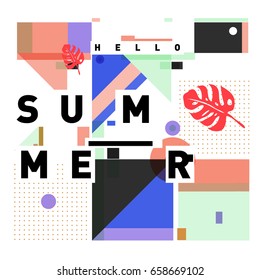 Trendy vector holiday summer cards illustration with line elements and abstract colorful textures. Design for poster, card, invitation, brochure, and promotion template.