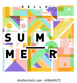 Trendy vector holiday summer cards illustration with line elements and abstract colorful textures. Design for poster, card, invitation, brochure, and promotion template.
