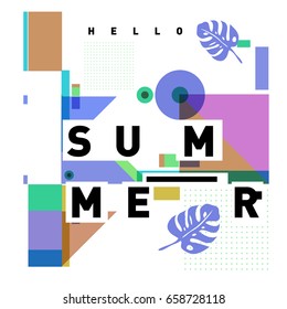 Trendy vector holiday summer cards illustration with line elements and abstract colorful textures. Design for poster, card, invitation, brochure, and promotion template.