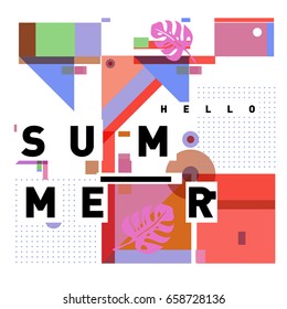 Trendy vector holiday summer cards illustration with line elements and abstract colorful textures. Design for poster, card, invitation, brochure, and promotion template.