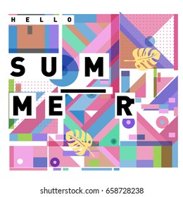 Trendy vector holiday summer cards illustration with line elements and abstract colorful textures. Design for poster, card, invitation, brochure, and promotion template.