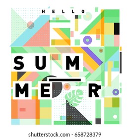 Trendy vector holiday summer cards illustration with line elements and abstract colorful textures. Design for poster, card, invitation, brochure, and promotion template.