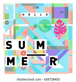 Trendy vector holiday summer cards illustration with line elements and abstract colorful textures. Design for poster, card, invitation, brochure, and promotion template.