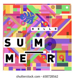 Trendy vector holiday summer cards illustration with line elements and abstract colorful textures. Design for poster, card, invitation, brochure, and promotion template.