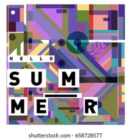 Trendy vector holiday summer cards illustration with line elements and abstract colorful textures. Design for poster, card, invitation, brochure, and promotion template.