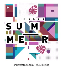 Trendy vector holiday summer cards illustration with line elements and abstract colorful textures. Design for poster, card, invitation, brochure, and promotion template.