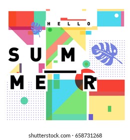 Trendy vector holiday summer cards illustration with line elements and abstract colorful textures. Design for poster, card, invitation, brochure, and promotion template.
