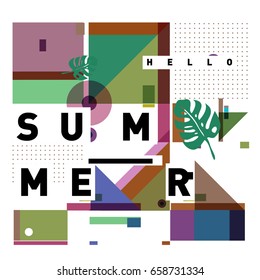 Trendy vector holiday summer cards illustration with line elements and abstract colorful textures. Design for poster, card, invitation, brochure, and promotion template.