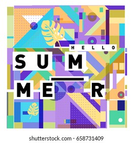 Trendy vector holiday summer cards illustration with line elements and abstract colorful textures. Design for poster, card, invitation, brochure, and promotion template.