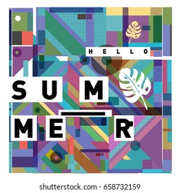 Trendy vector holiday summer cards illustration with line elements and abstract colorful textures. Design for poster, card, invitation, brochure, and promotion template.