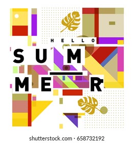 Trendy vector holiday summer cards illustration with line elements and abstract colorful textures. Design for poster, card, invitation, brochure, and promotion template.