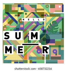 Trendy vector holiday summer cards illustration with line elements and abstract colorful textures. Design for poster, card, invitation, brochure, and promotion template.