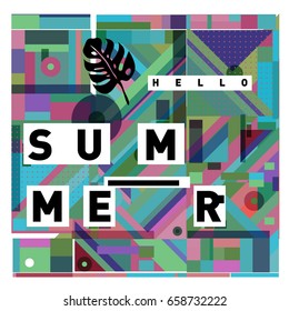 Trendy vector holiday summer cards illustration with line elements and abstract colorful textures. Design for poster, card, invitation, brochure, and promotion template.