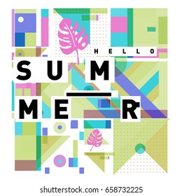 Trendy vector holiday summer cards illustration with line elements and abstract colorful textures. Design for poster, card, invitation, brochure, and promotion template.
