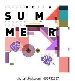 Trendy vector holiday summer cards illustration with line elements and abstract colorful textures. Design for poster, card, invitation, brochure, and promotion template.