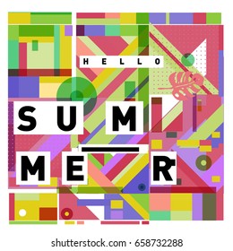 Trendy vector holiday summer cards illustration with line elements and abstract colorful textures. Design for poster, card, invitation, brochure, and promotion template.