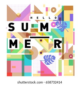 Trendy vector holiday summer cards illustration with line elements and abstract colorful textures. Design for poster, card, invitation, brochure, and promotion template.