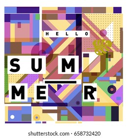 Trendy vector holiday summer cards illustration with line elements and abstract colorful textures. Design for poster, card, invitation, brochure, and promotion template.