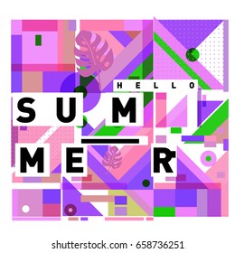 Trendy vector holiday summer cards illustration with line elements and abstract colorful textures. Design for poster, card, invitation, brochure, and promotion template.