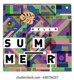 Trendy vector holiday summer cards illustration with line elements and abstract colorful textures. Design for poster, card, invitation, brochure, and promotion template.
