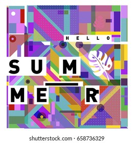 Trendy vector holiday summer cards illustration with line elements and abstract colorful textures. Design for poster, card, invitation, brochure, and promotion template.
