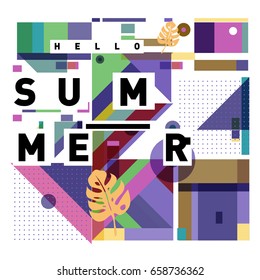 Trendy vector holiday summer cards illustration with line elements and abstract colorful textures. Design for poster, card, invitation, brochure, and promotion template.