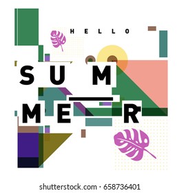 Trendy vector holiday summer cards illustration with line elements and abstract colorful textures. Design for poster, card, invitation, brochure, and promotion template.