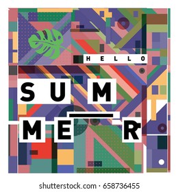 Trendy vector holiday summer cards illustration with line elements and abstract colorful textures. Design for poster, card, invitation, brochure, and promotion template.
