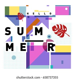 Trendy vector holiday summer cards illustration with line elements and abstract colorful textures. Design for poster, card, invitation, brochure, and promotion template.