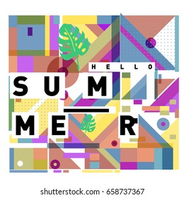 Trendy vector holiday summer cards illustration with line elements and abstract colorful textures. Design for poster, card, invitation, brochure, and promotion template.