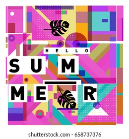 Trendy vector holiday summer cards illustration with line elements and abstract colorful textures. Design for poster, card, invitation, brochure, and promotion template.