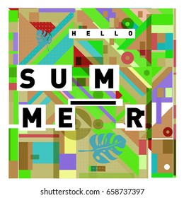 Trendy vector holiday summer cards illustration with line elements and abstract colorful textures. Design for poster, card, invitation, brochure, and promotion template.
