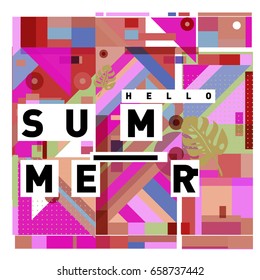Trendy vector holiday summer cards illustration with line elements and abstract colorful textures. Design for poster, card, invitation, brochure, and promotion template.