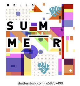 Trendy vector holiday summer cards illustration with line elements and abstract colorful textures. Design for poster, card, invitation, brochure, and promotion template.