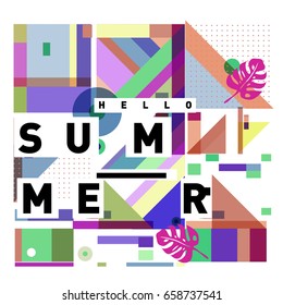 Trendy vector holiday summer cards illustration with line elements and abstract colorful textures. Design for poster, card, invitation, brochure, and promotion template.