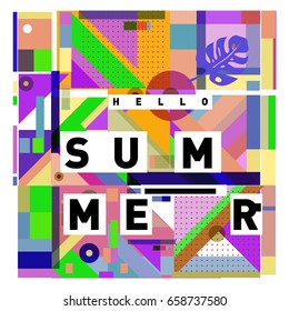 Trendy vector holiday summer cards illustration with line elements and abstract colorful textures. Design for poster, card, invitation, brochure, and promotion template.